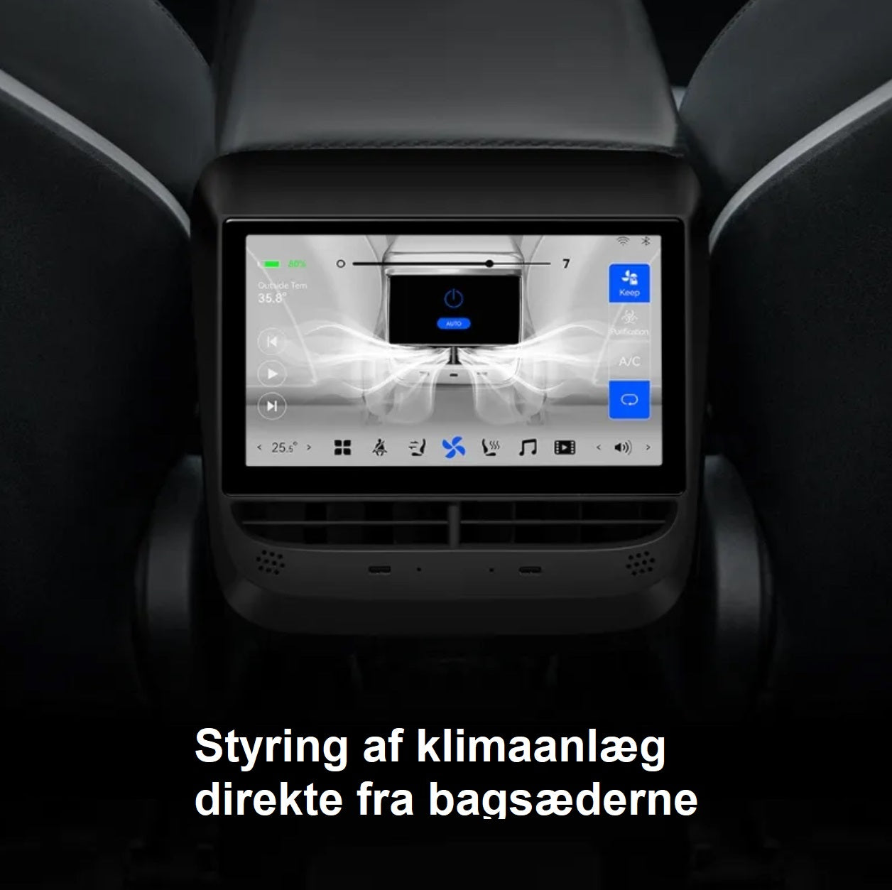 Tesla Model 3/Y: DanTech 7" Skærm Til Midterkonsol Bagsæde Inkl. Montering