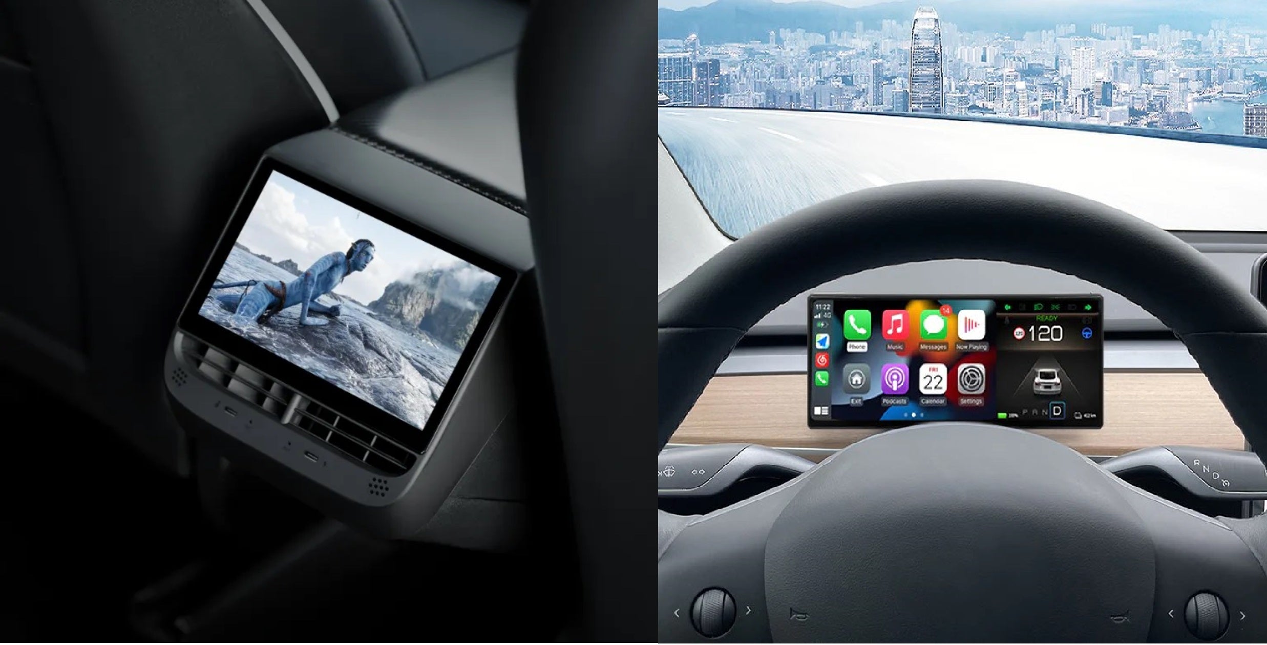 Tesla Model 3/Y: Skærmpakke 7" DanTech Bagsædeskærm + 9" DanTech Speedometer