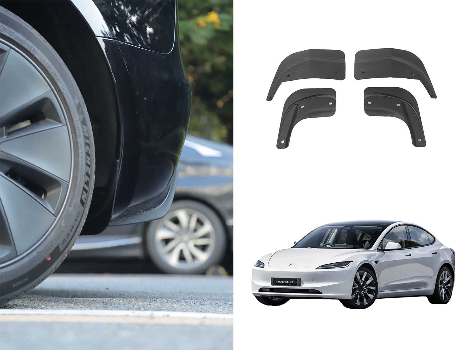 Tesla Model 3 Highland: Sorte Stænklapper/Mud Flaps