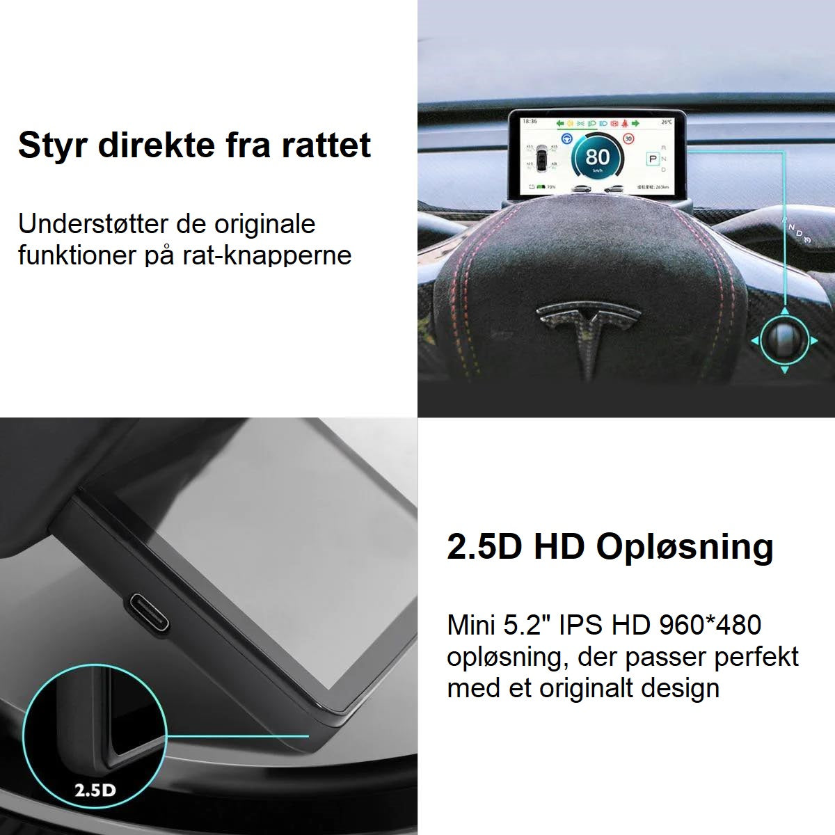 Tesla Model 3/Y: 5,2" DanTech Speedometer Inkl. Montering