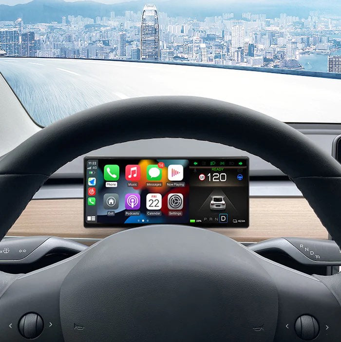 Tesla Model 3/Y: Skærmpakke 7" DanTech Bagsædeskærm + 9" DanTech Speedometer