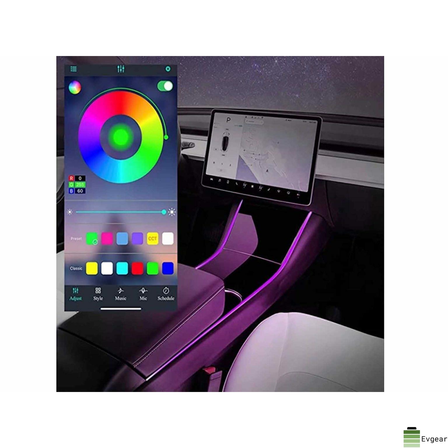 Tesla Model 3 og Model Y: Bluetooth midterkonsol ambient LED Strip