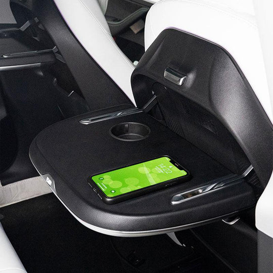Tesla Model 3 og Model Y: Foldebord med trådløs oplader og kopholder (1 stk)