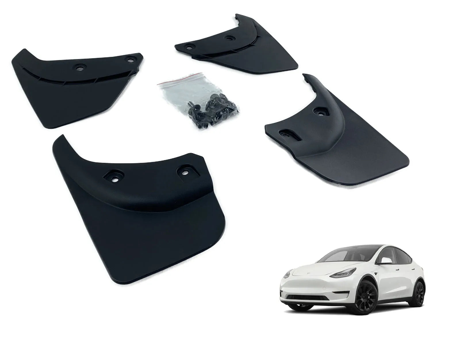 Tesla Model Y: Sorte Stænklapper/Mud Flaps (OEM stil)