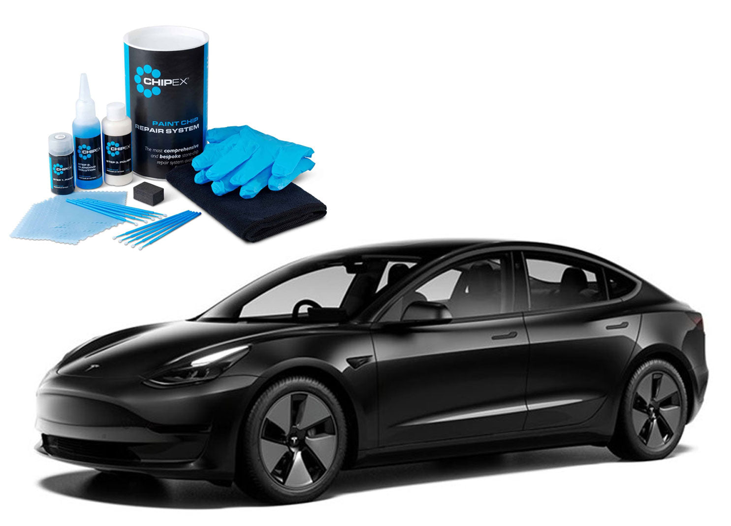 Tesla Model S/3/X/Y: Chipex Lak Reparations Sæt (Lakstift i Originalfarve) - Tesla Solid Black (PBSB)