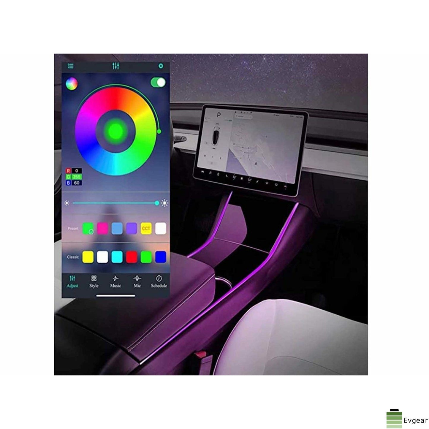 Tesla Model 3 und Model Y: Bluetooth-LED-Streifen für Umgebungslicht in der Mittelkonsole